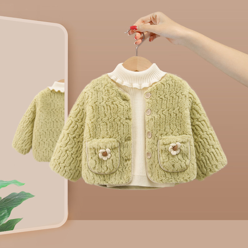 女童套装冬装2024新款宝宝加绒保暖两件套小童洋气时髦秋冬季外套