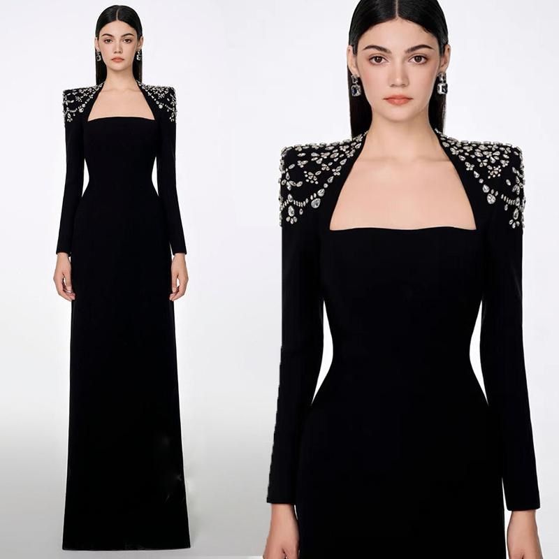 宴会晚礼服裙女气质鱼尾晚宴主持人轻奢小众高级感长袖年会演出服