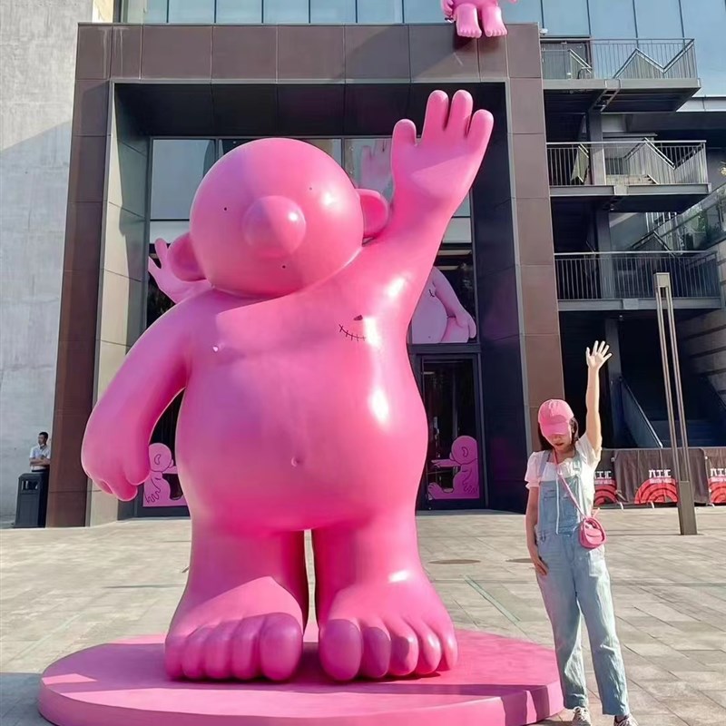 玻璃纤维雕塑卡通人物粉红胖v墩公仔网红创意IP模型景观美陈大型