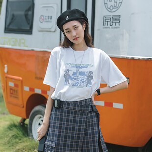 珍妮宇航局慵懒港风白色t恤女纯棉短袖2025新款夏季宽松显瘦上衣