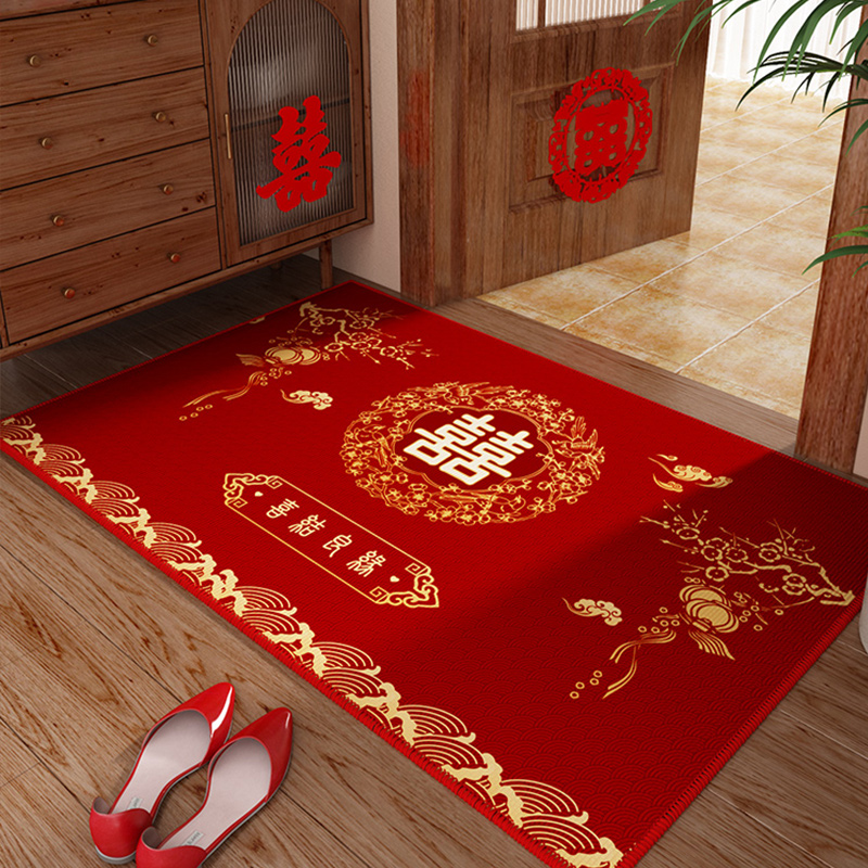 结婚地垫入户门垫喜庆红色喜字婚房布置玄关地毯进门门口喜垫脚垫
