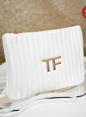 TF高定化妆包 长手腕带白色手拿包收纳包精致气质diy肩带跨肩背包