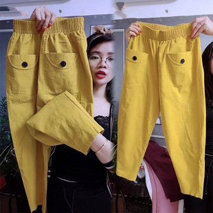 夏季 棉麻裤 薄款 小脚哈伦裤 女 九分亚麻裤 休闲老爹萝卜裤 女宽松大码