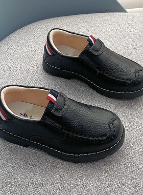 男童小皮鞋2025春秋季软底女童黑色儿童英伦风豆豆鞋真皮休闲单鞋