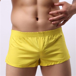 男生纯棉平角内裤侧边角开叉四角裤纯色阿罗裤宽松家居超短裤二分