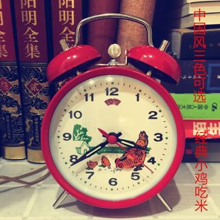 复古怀旧卧室大音量学生家用发条打铃机械闹钟 中国风小鸡啄米经典