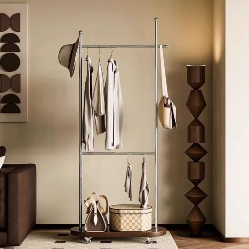 双层挂衣架落地家用简易可移动晾衣架阳台家用上下层衣帽架小户型