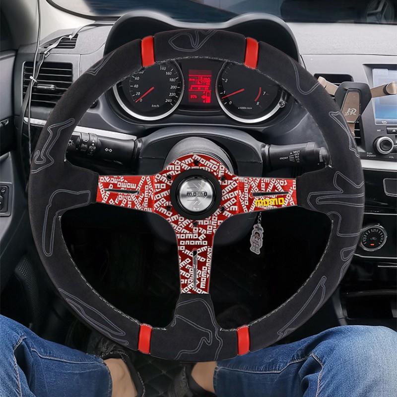 跨镜14寸 ULTRA 涂鸦汽车改装快拆方向盘赛车翻毛皮通用转向盘