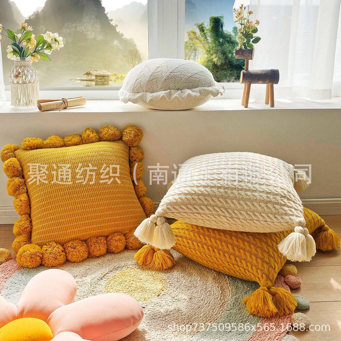 ins风流苏针织抱枕套办公室沙发靠垫腰枕汽车靠枕家用针织大抱枕