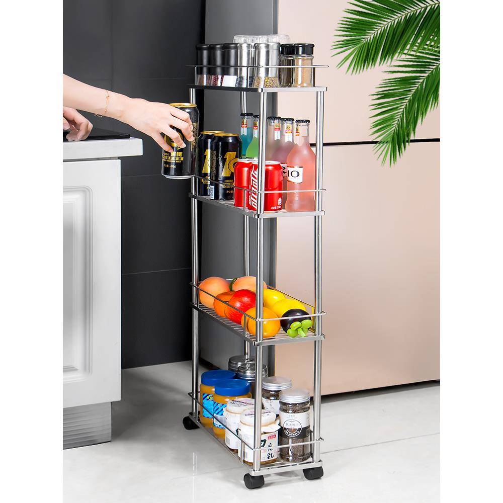 86M0厨房夹缝小推车置物架304不锈钢冰箱缝隙储物架落地多层收纳
