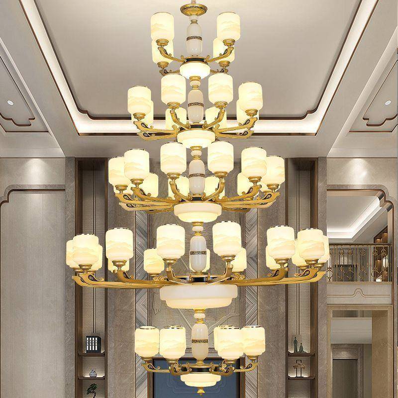 新中式复式楼大吊灯高档客厅灯2024照明卧室新款别墅高档吊灯