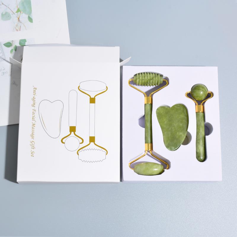 双头牛角板抛光套装玉石滚轮推脸器按摩滚轮三个装脸部玉器按摩器