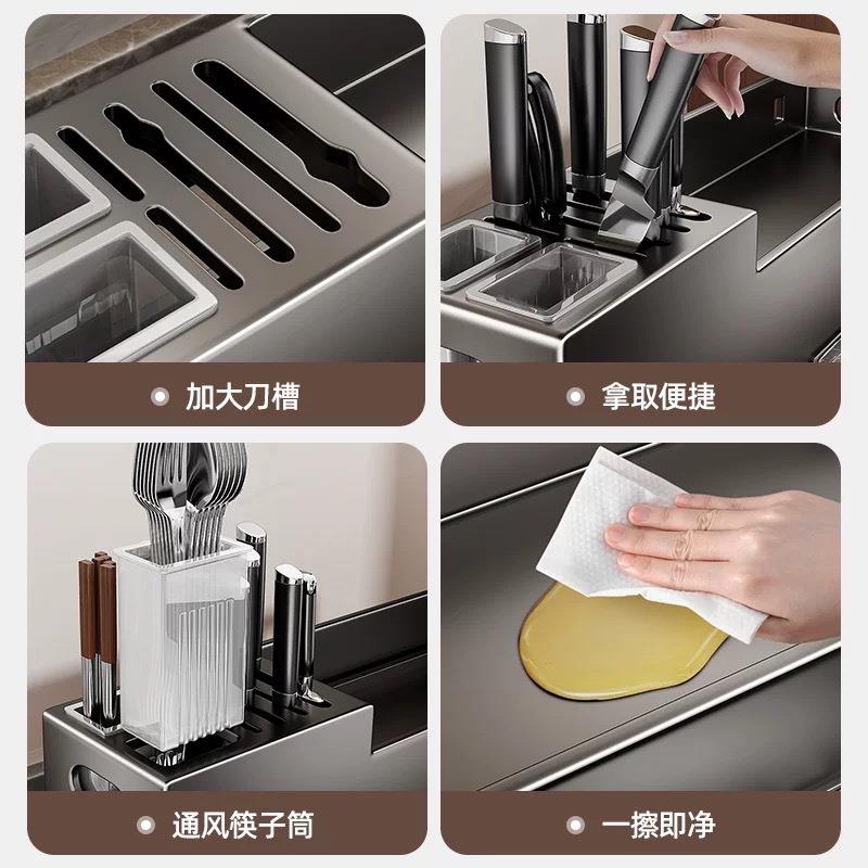 厨房置物架免打孔不锈钢家用壁挂式调味料筷子刀架用品大全收纳架
