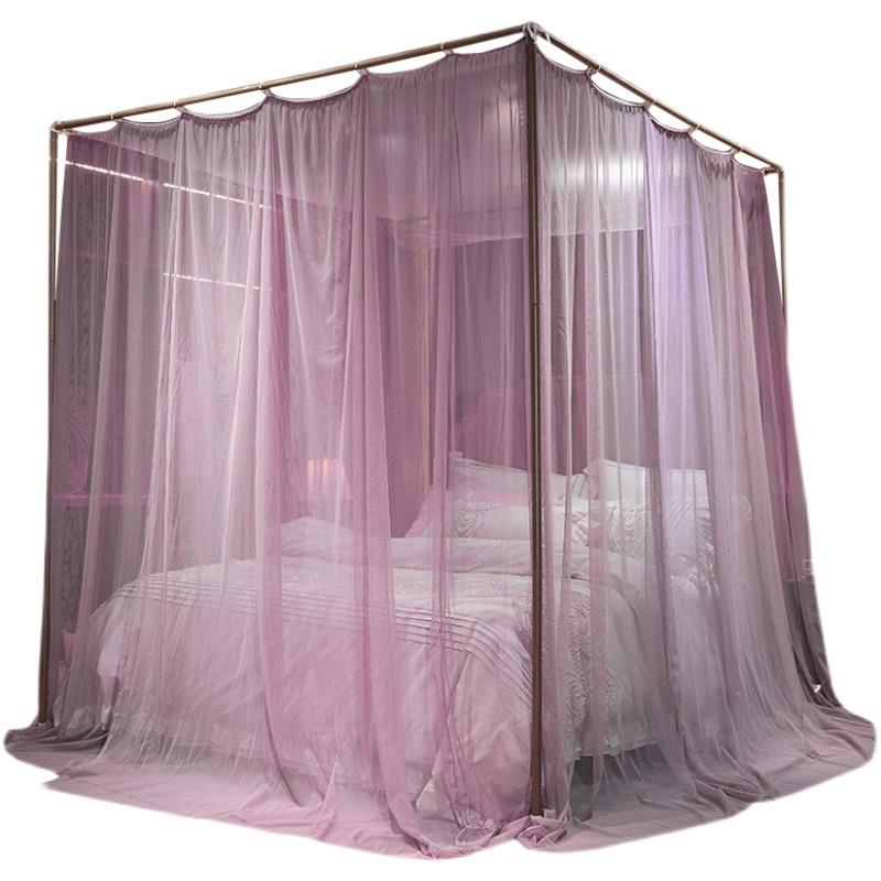 A6L三开门落地式宫廷蚊帐1.8m床家用简约纯色老式床上挂钩式1.5米