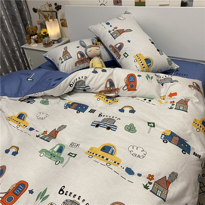 汽车城市~四件套全棉纯棉床单被套卡H通学生宿舍床上用品三件套