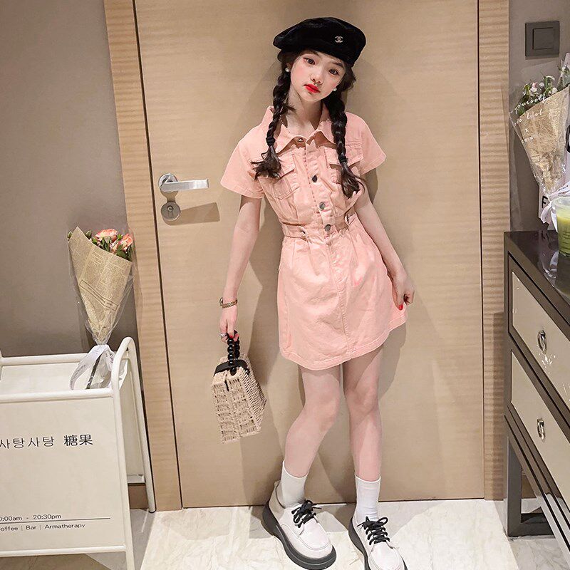 女童夏季连衣裙洋气2025新款儿童韩版短袖裙子网红女孩夏装工装裙