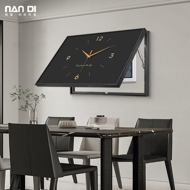 现代电表箱装饰画钟表挂钟客厅2023新款时钟挂墙配电箱装饰石英钟