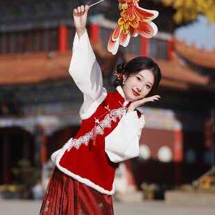 红色旗袍棉马甲女坎肩新中式新年过年小袄唐装中国风女装马夹上衣