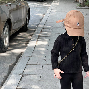 冬季女童中高领毛衣女宝宝中小童打底衫洋气套头半开扣保暖毛线衣