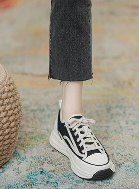 溶解鞋内增高7CM白色帆布鞋厚底女款小白鞋板鞋老爹W鞋爆款德训鞋