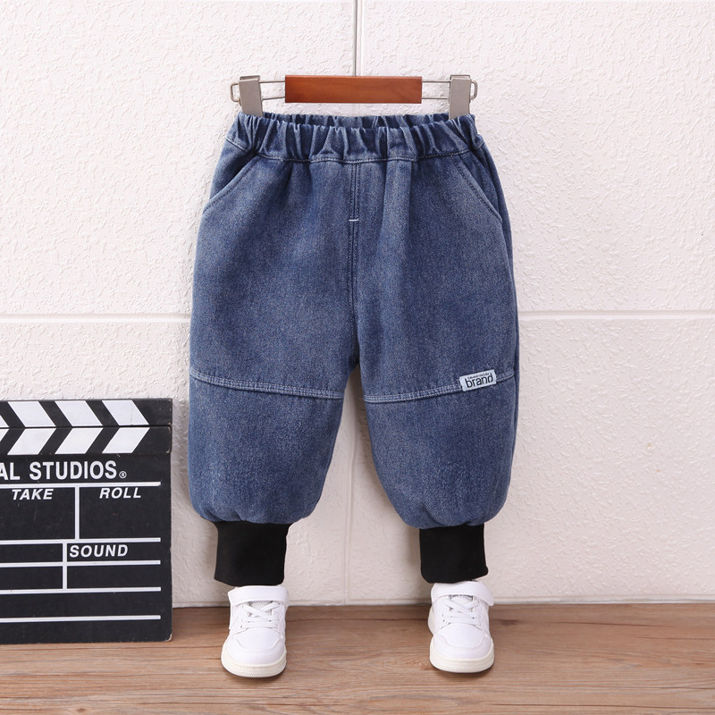 男童加绒牛仔裤新款宝宝一体绒卫裤保暖棉裤小孩童冬装加厚休闲裤