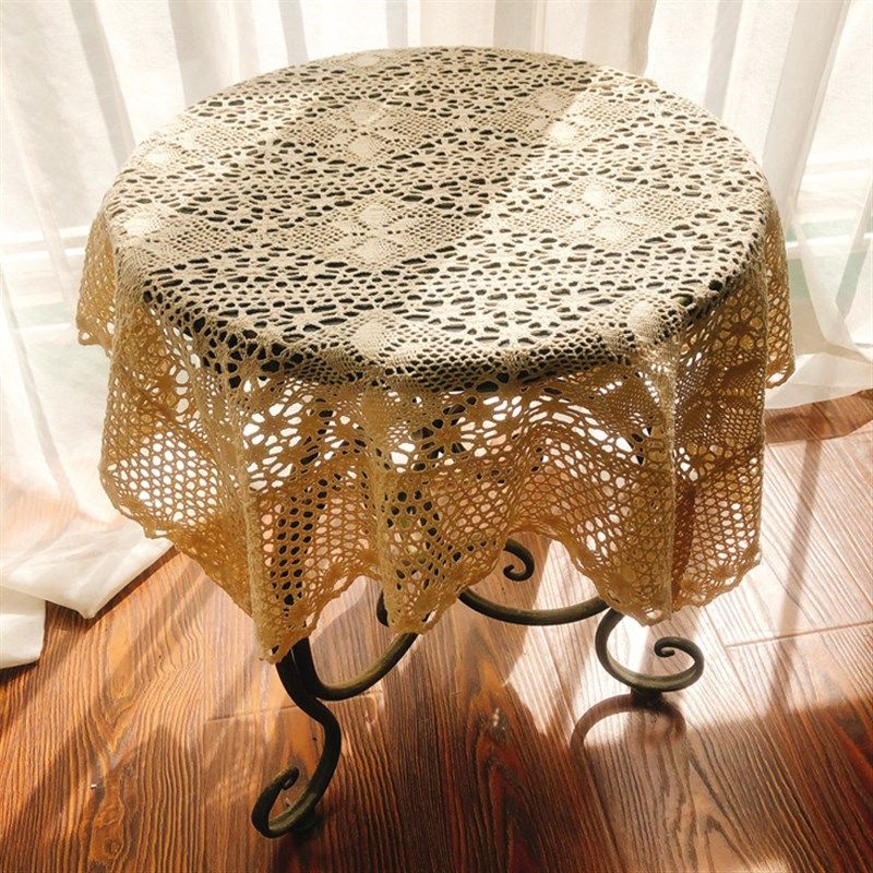 美式田园钩花蕾丝床头柜电视冰A箱洗衣机餐桌茶几小家电桌布盖布