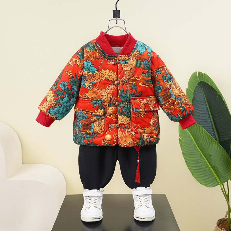 男童龙年拜年服宝宝中式唐装棉服外套儿童夹棉花棉袄冬款周岁礼服