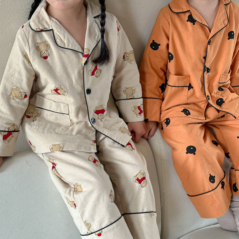 儿童睡衣男童纯棉磨毛2023新款春秋季宝宝长袖套装男孩女童家居服