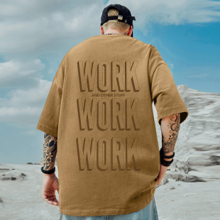 美式复古字母涂鸦大码短袖男hiphop潮流街头300g重磅纯棉半袖T恤