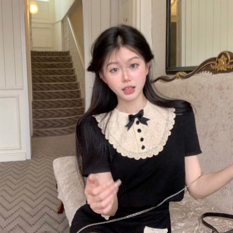 法式甜美减龄套装蕾丝拼接短袖衬衫高级轻奢包臀短款半身裙两件套