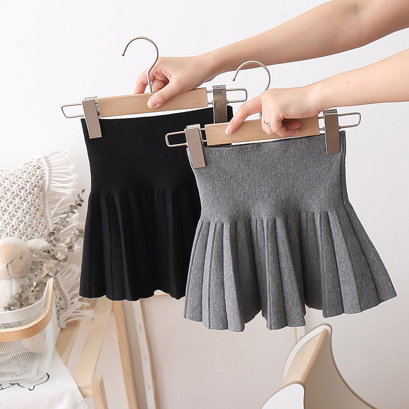 女童毛线短裙洋气2022秋冬新款韩版女宝宝半裙针织伞裙百褶裙百搭