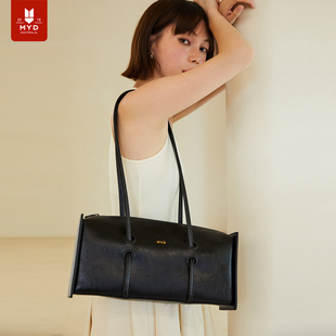 黑色腋下包女小众设计感高级感法棍包大容量牛皮单肩包手提包女式