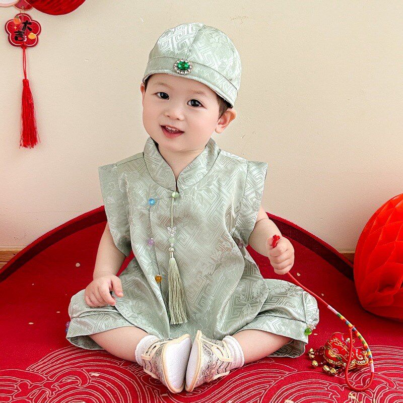 儿童唐装汉服男女宝宝周岁礼服国风中式抓周冠服婴幼童百天生日