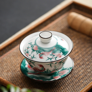 釉下彩青花盖碗单个复古t陶瓷茶备大茶碗敬茶杯功夫茶具泡茶器茶