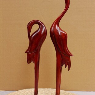 红木色木a雕仙鹤工艺精致居家生活装饰品实木摆件结婚庆祝寿小礼