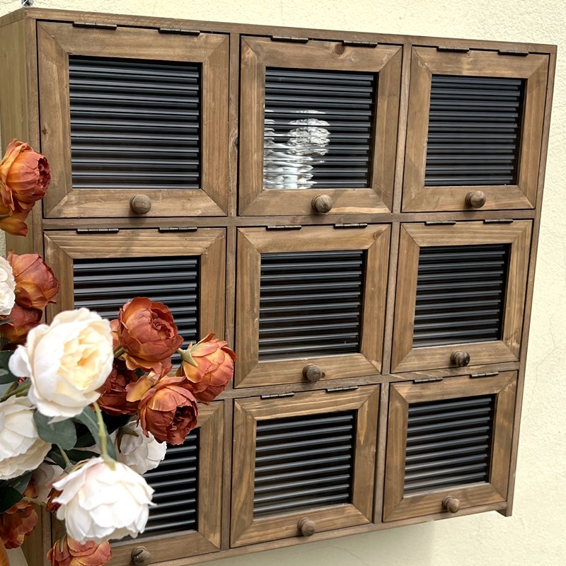 美式乡村复古做旧原木仿古9宫格壁挂置物柜民宿桌X面摆件收纳柜