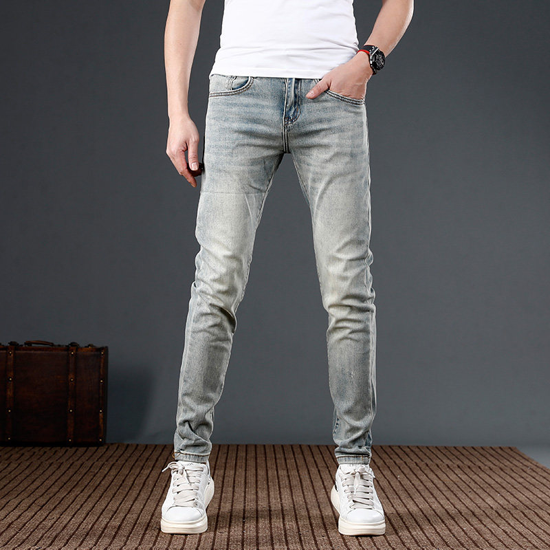 2024新款浅色百搭简约修身牛仔裤男款修身小脚弹力休闲薄款长裤子