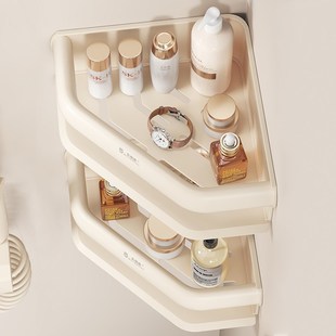 浴室奶油三角篮置物架免打孔墙角卫生间厕所高级感大号收纳架壁挂