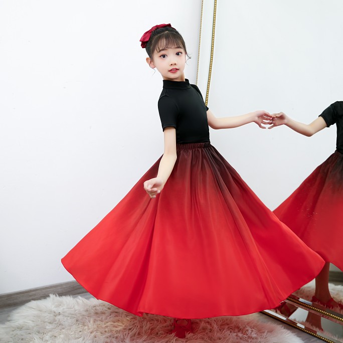 儿童新疆舞蹈练习裙女童半身大摆裙演出服古典舞维族万疆服饰跳舞