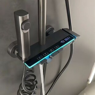 花洒家用套装枪灰色钢琴键数显增B压精铜淋浴器卫浴花洒喷头置物