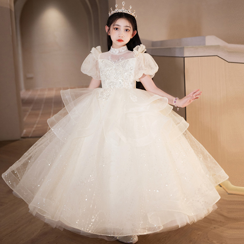 女童礼服高级感花童公主裙小女孩主持人儿童钢琴演出服香槟色秋季