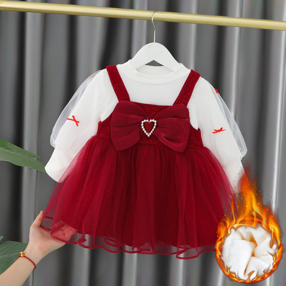 女童秋冬加绒公主裙洋气时髦婴儿礼服裙子冬季一岁宝宝冬装连衣裙