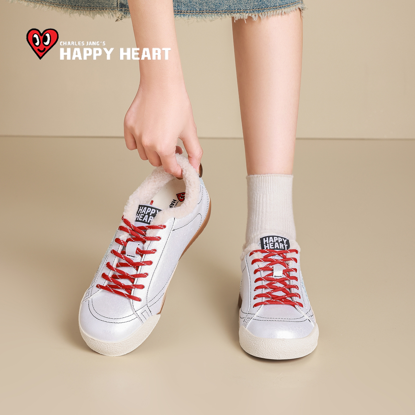 查尔斯桃心休闲加绒星星棉鞋子女