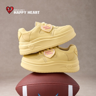 查尔斯桃心内增高板鞋女2026春季新款黄色面包鞋厚底松糕休闲鞋子