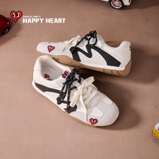 查尔斯桃心白色德训鞋女2026春季新款小白鞋厚底运动阿甘鞋女鞋子