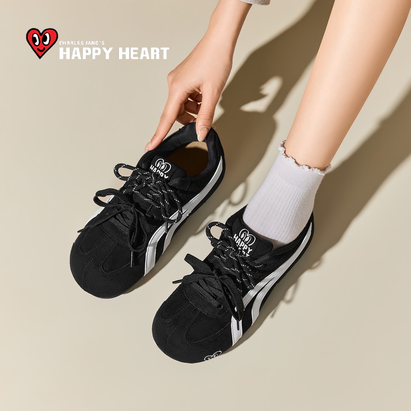 查尔斯桃心黑色德训鞋女2026新款春季百搭低跟休闲百搭平底赛车鞋,女鞋,德训鞋,淘宝优惠券,粉丝福利购,淘宝优惠卷