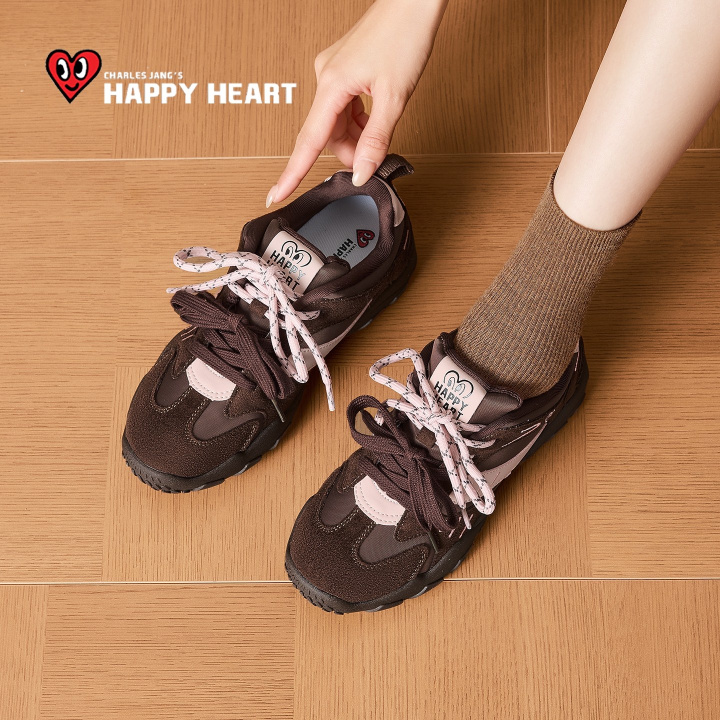 查尔斯桃心德训鞋女2026春季新款复古棕色休闲鞋子厚底阿甘鞋女鞋,女鞋,德训鞋,淘宝优惠券,粉丝福利购,淘宝优惠卷