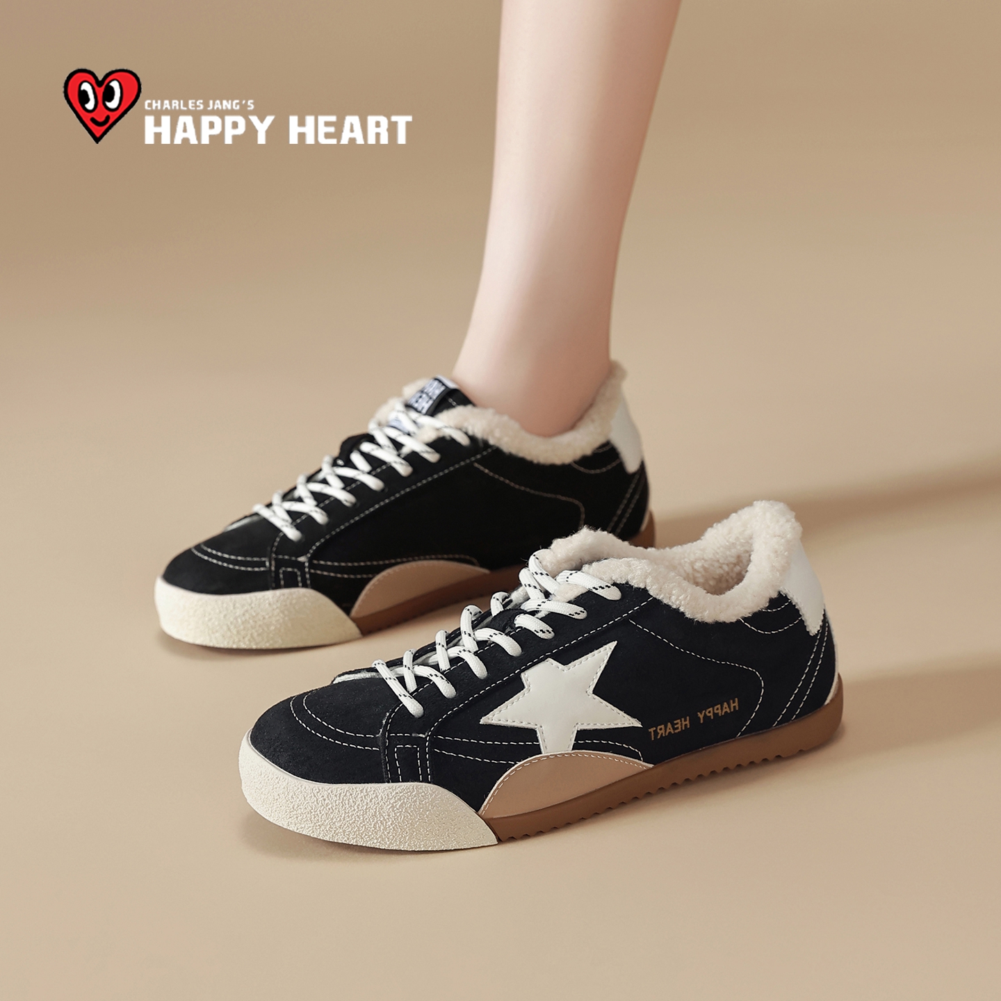 查尔斯桃心保暖星星鞋