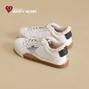 查尔斯桃心加绒星星鞋女2025冬季新款百搭运动休闲鞋保暖女鞋棉鞋