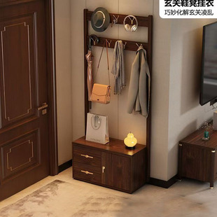 高颜值入户换鞋凳实木换鞋凳挂衣架一体家用门口鞋架入户玄关穿鞋